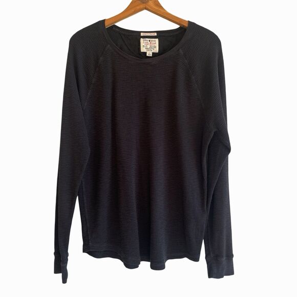 Lucky Brand Mens Lived In Thermal Waffle Knit T-Shirt Size L Black Grunge Cabin - Picture 1 of 9